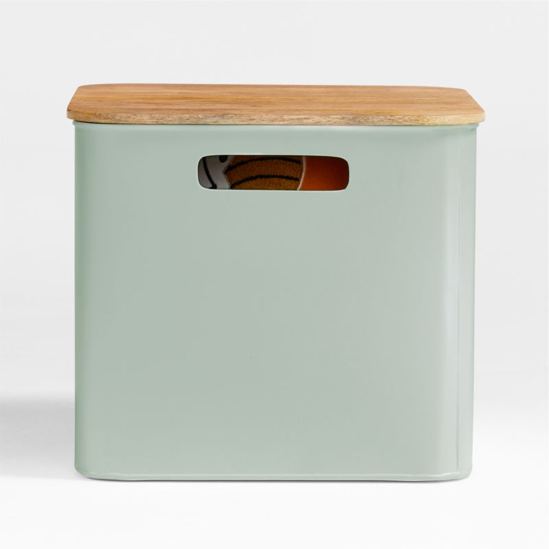 Outline Sage Metal Floor Storage Bin with Wood Lid