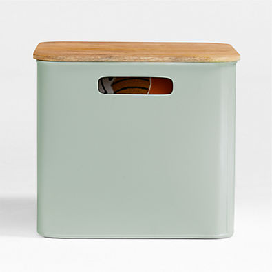 View Outline Sage Large Metal Floor Storage Bin with Wood Lid details