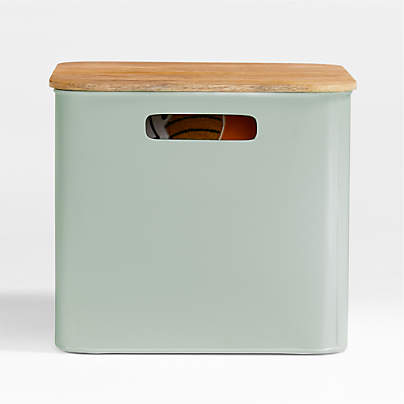 Outline Sage Large Metal Floor Storage Bin with Wood Lid