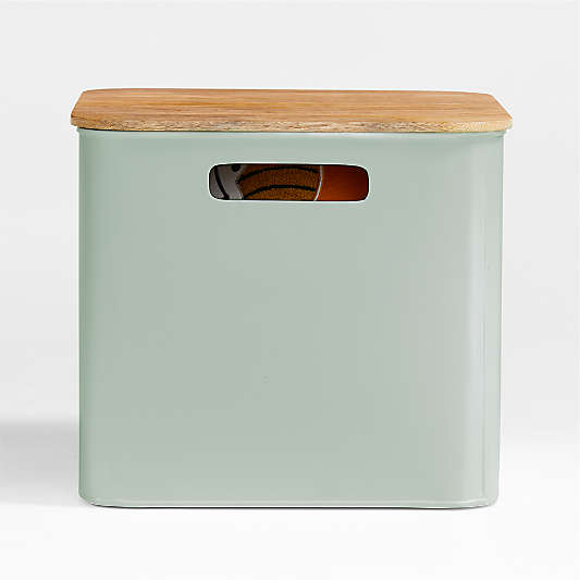 Outline Sage Large Metal Floor Storage Bin with Wood Lid