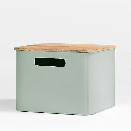 Outline Sage Medium Metal Floor Storage Bin with Wood Lid