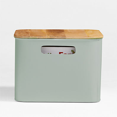 View Outline Sage Medium Metal Floor Storage Bin with Wood Lid details