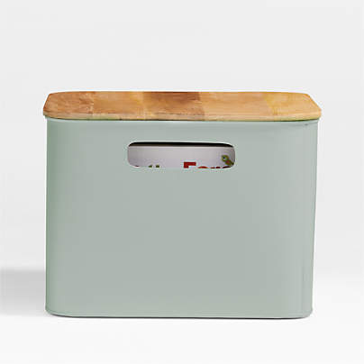 Outline Sage Medium Metal Floor Storage Bin with Wood Lid