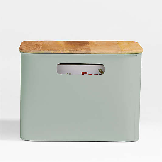 Outline Sage Medium Metal Floor Storage Bin with Wood Lid