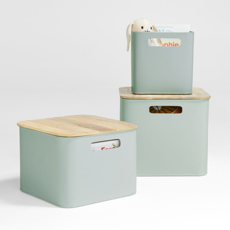 Outline Sage Metal Floor Storage Bin with Wood Lid