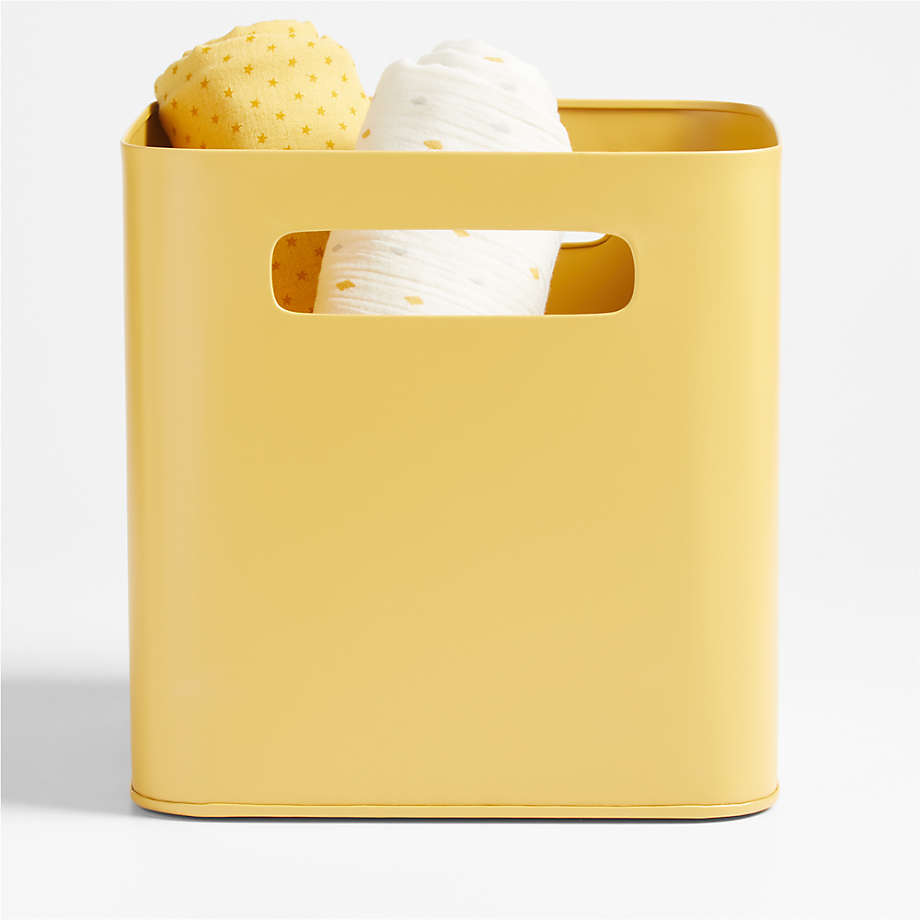 Nella Ochre Yellow Cotton Waffle Weave Kids Large Storage Bin with Handles  + Reviews