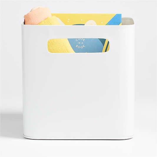 Outline White Metal Storage Bin with Handles