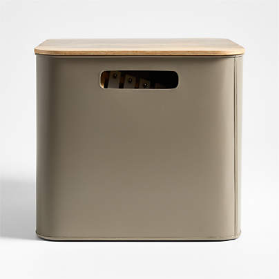 Outline Clay Brown Large Metal Floor Storage Bin with Wood Lid