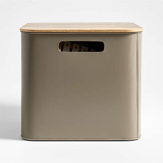 Outline Clay Brown Large Metal Floor Storage Bin with Wood Lid
