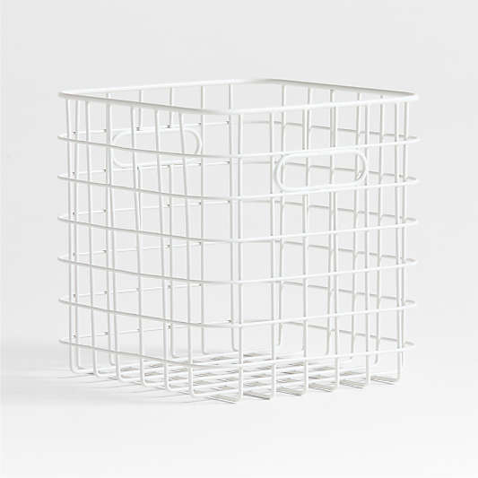 Outline White Wire Metal Storage Bin with Handles