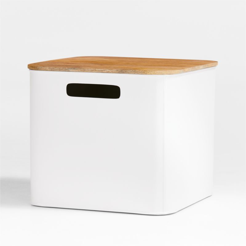 Outline White Large Metal Floor Bin with Wood Lid - image 5 of 9