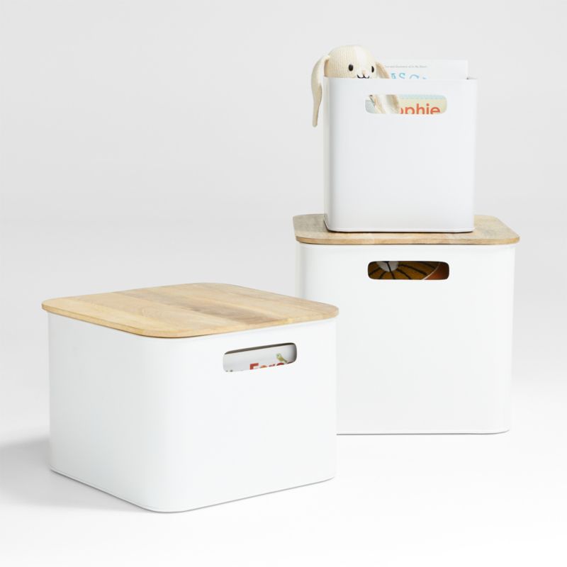 Outline White Large Metal Floor Bin with Wood Lid - image 4 of 9