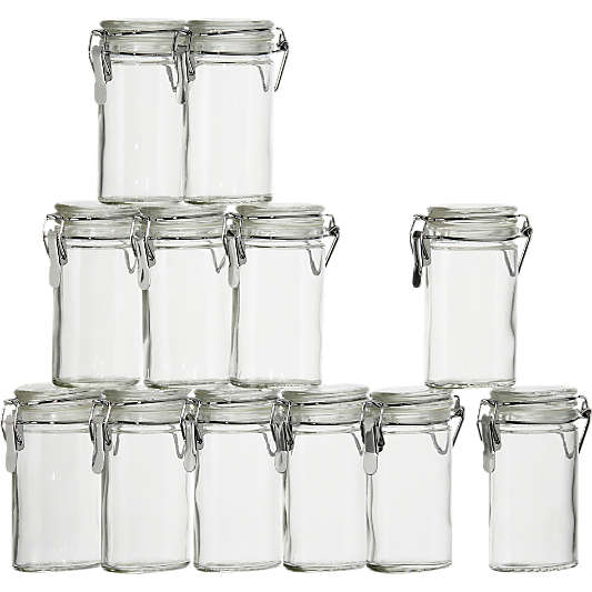 Mini Oval Spice-Herb Jars with Clamp Set of 12