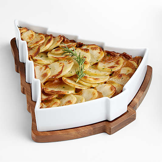 Holiday Tree Oven-to-Table Casserole Dish with Wood Trivet