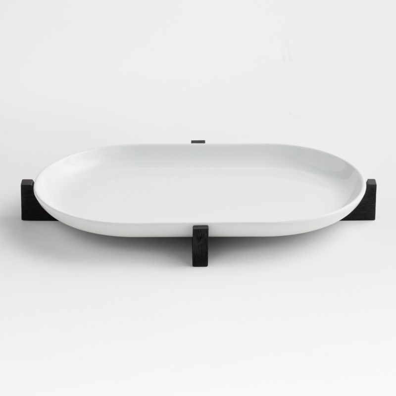 Oven-to-Table Oval Platter with Black Wood Trivet - image 0 of 7