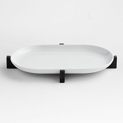 View Oven-to-Table Oval Platter with Black Wood Trivet details