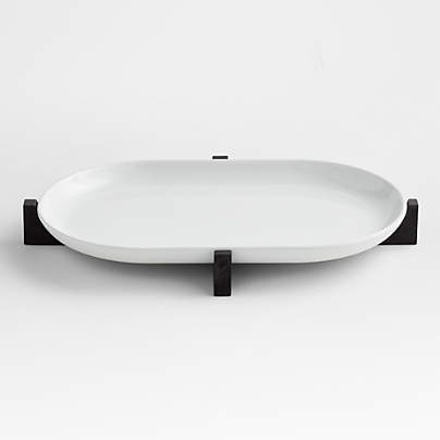 Oven-to-Table Oval Platter with Black Wood Trivet