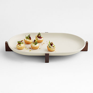 View Oven-to-Table Oval Platter with Dark Wood Trivet details