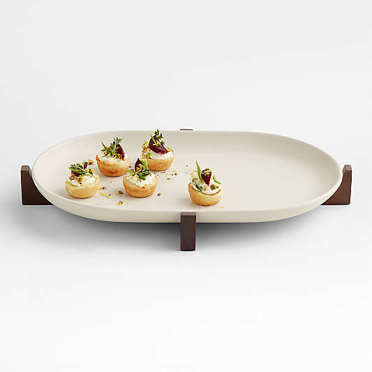 Oven-to-Table Oval Platter with Dark Wood Trivet