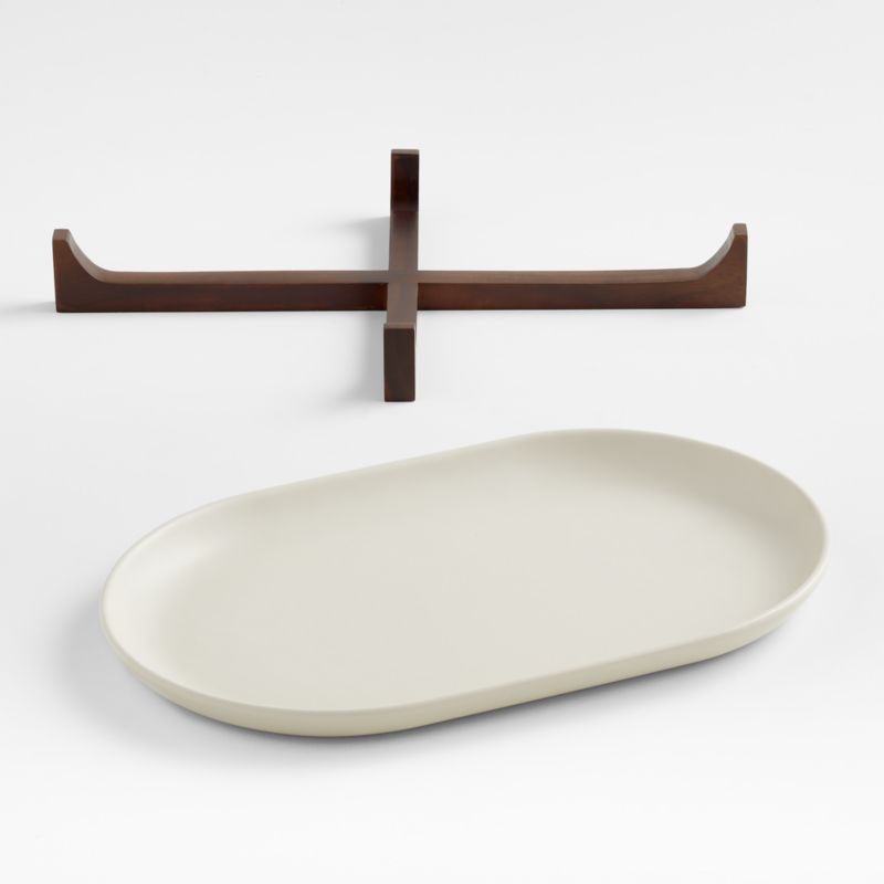 Oven-to-Table Oval Platter with Dark Wood Trivet - image 6 of 8