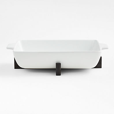 View Oven-to-Table Rectangular Baking Dish with Black Wood Trivet details