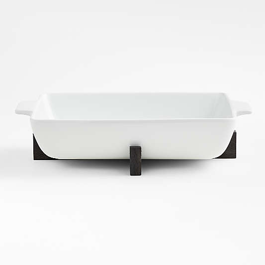 Oven-to-Table Rectangular Baking Dish with Black Wood Trivet