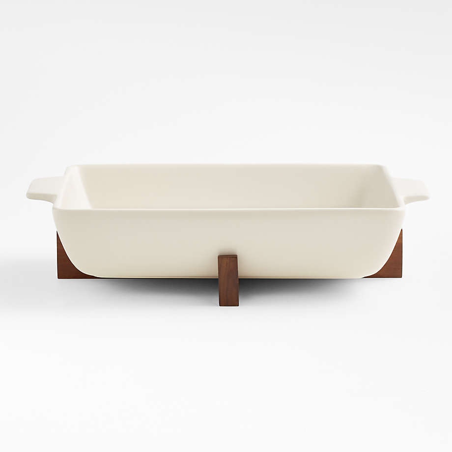 Oven to Table Rectangular Baking Dish with Dark Wood Trivet + Reviews | Crate & Barrel