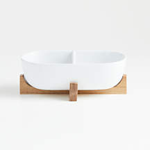 Oven-to-Table Two-Part Serving Dish with Wood Trivet + Reviews | Crate & Barrel