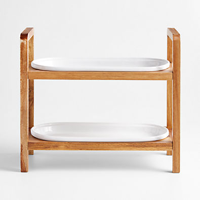 View Oven-to-Table Ceramic Plates with 2-Tier Wood Server details