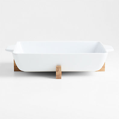 View Oven-to-Table Rectangle Baking Dish with Acacia Wood Trivet details