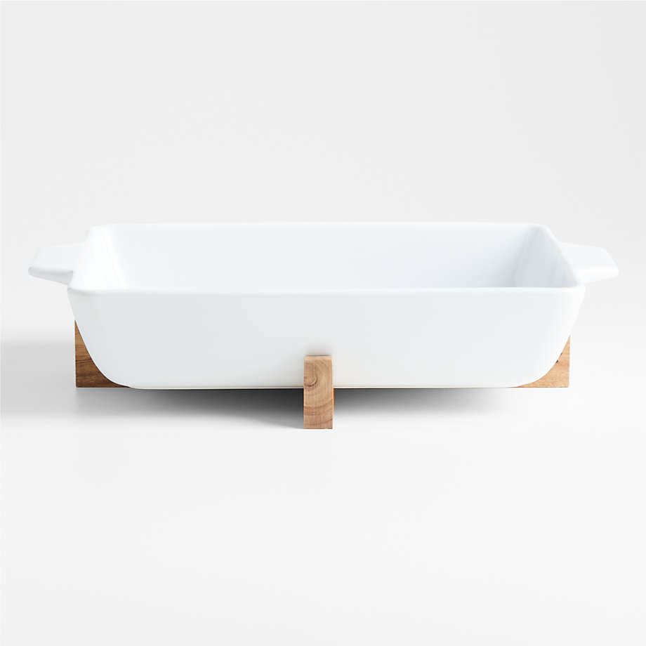 Oven-to-Table Rectangle Baking Dish with Wood Trivet + Reviews | Crate & Barrel
