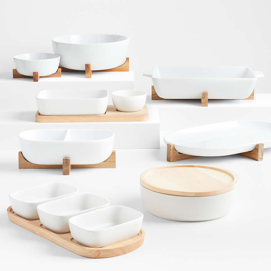 Oven-to-Table Bowls or Serving Dishes with Trivet | Crate & Barrel (Any style in Acacia or Dark Wood)