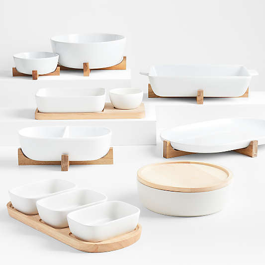 Oven-to-Table Two-Part Serving Dish with Wood Stand