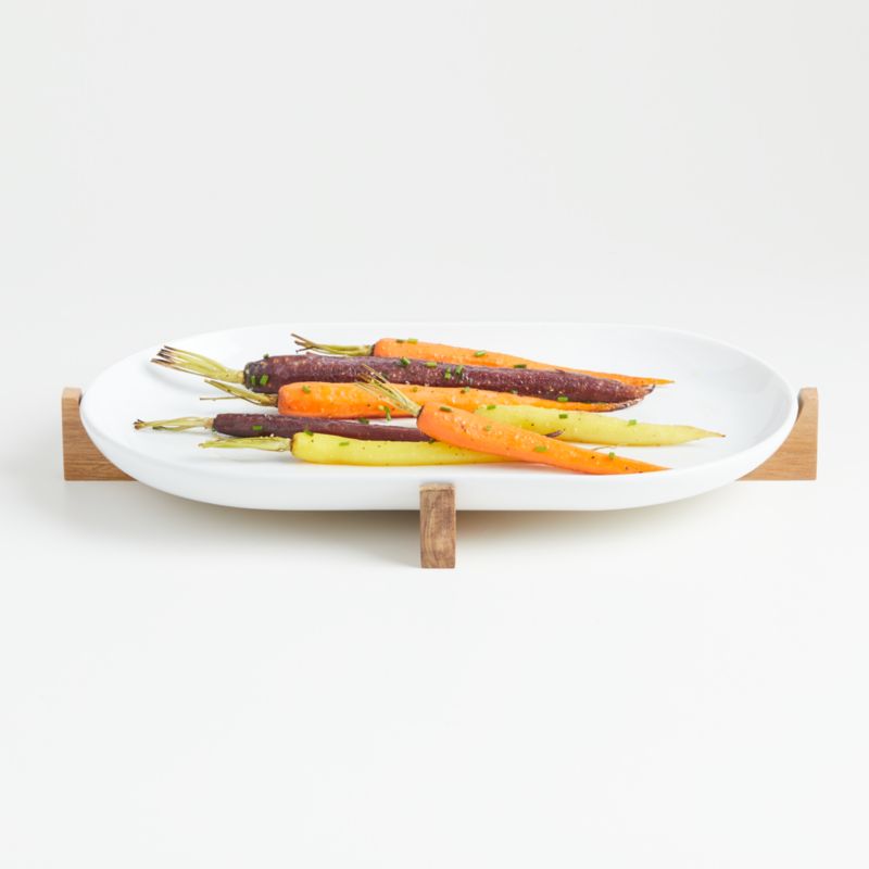 Oven-to-Table Oval Serving Platter with Wood Stand