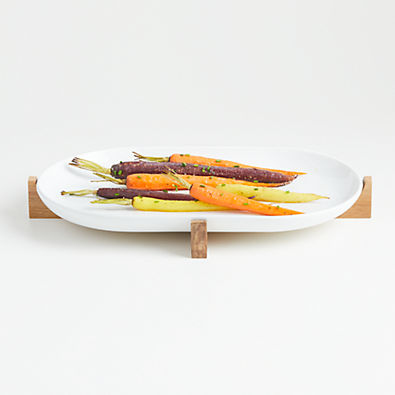 View Oven-to-Table Oval Serving Platter with Wood Stand details