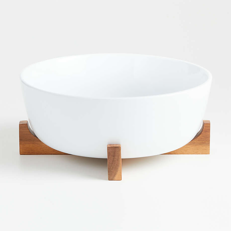 Oven to Table Large Serving Bowl with Wood Trivet + Reviews | Crate & Barrel