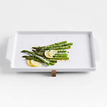 Oven-to-Table Ceramic Sheet Pan with Wood Trivet + Reviews | Crate & Barrel