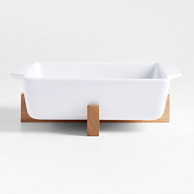 View Oven-to-Table Square Baking Dish with Wood Stand details