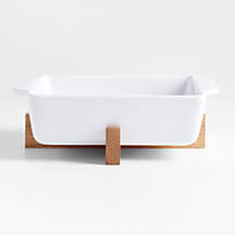 Oven-to-Table Square Baking Dish with Wood Trivet + Reviews | Crate & Barrel