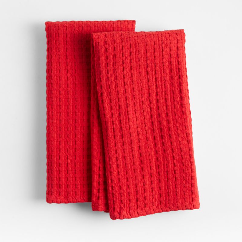 Red Oversized Waffle Dish Towels, Set of 2 Crate & Barrel