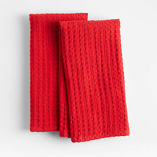 Red Oversized Waffle Dish Towels, Set of 2