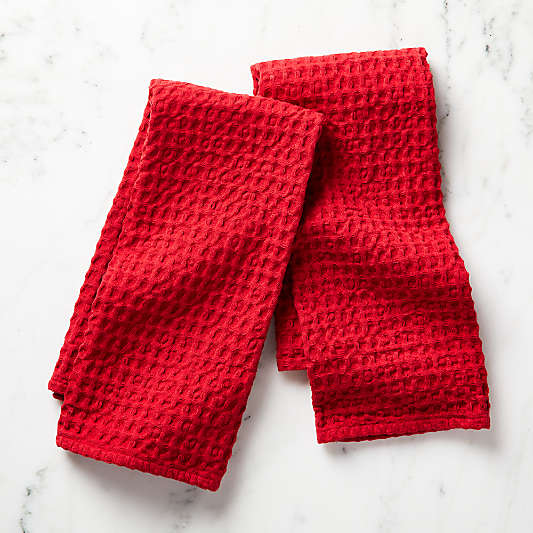 Oversized Waffle Red Dish Towels, Set of 2