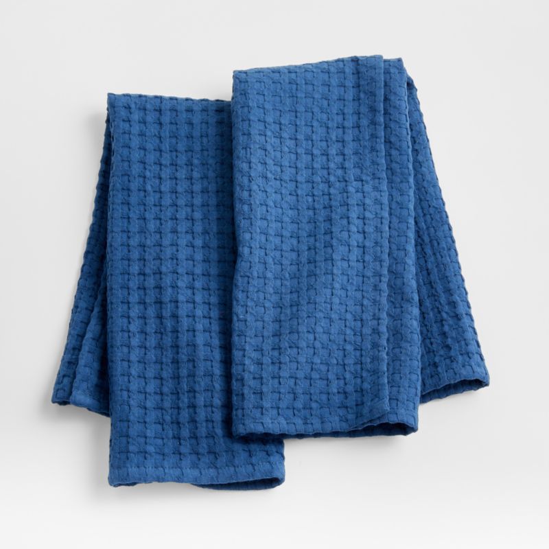 Oversized Waffle Deep Sea Blue Tea Kitchen Dish Towels, Set of 2