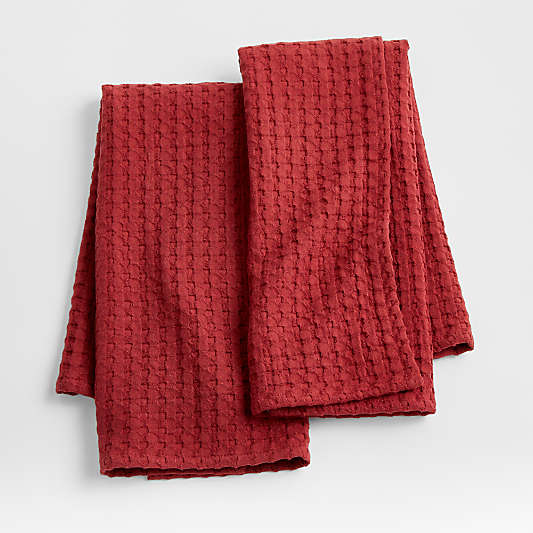 Oversized Waffle Brick Red Dish Towels, Set of 2