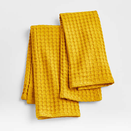 Oversized Waffle Ocher Yellow Dish Towels, Set of 2