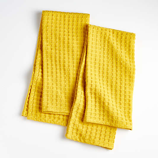 Oversized Waffle Yellow Dish Towels, Set of 2