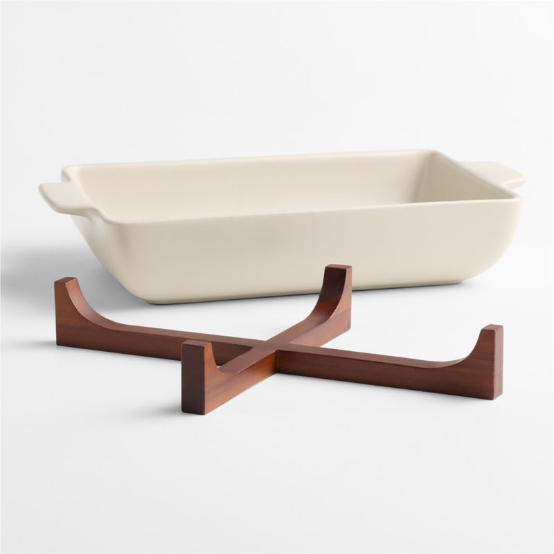 Oven-to-Table Rectangular Baking Dish with Dark Wood Trivet - image 8 of 11