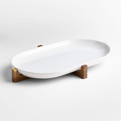 Oven-to-Table Oval Platter with Acacia Wood Trivet