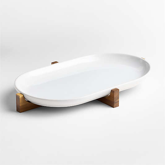 Oven-to-Table Oval Platter with Acacia Wood Trivet
