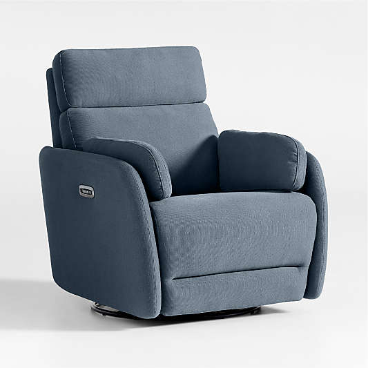 Owen Denim Blue Nursery Electronic Power Recliner with Night Light
